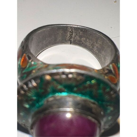 Antique Large Cabochon Ruby & Gripoix Glass Floral Band Goddess Statement Ring - Picture 13 of 16